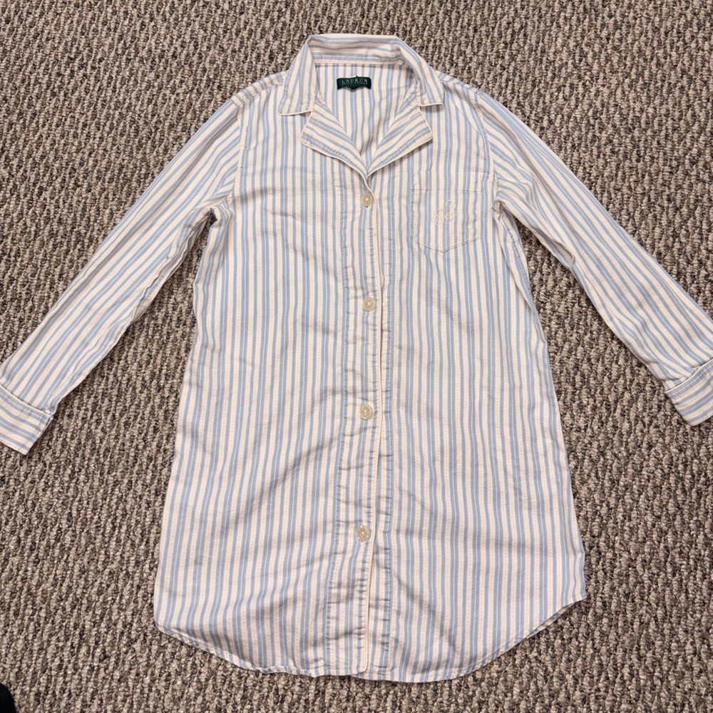 Lauren Ralph Lauren Blue & Cream Striped Button Shirt